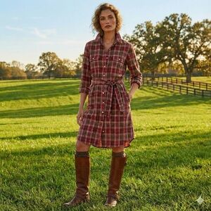 Lauren RALPH LAUREN Burgundy Plaid Belted Shirt Dress Sz 12 Lg NWT $185 Preppy